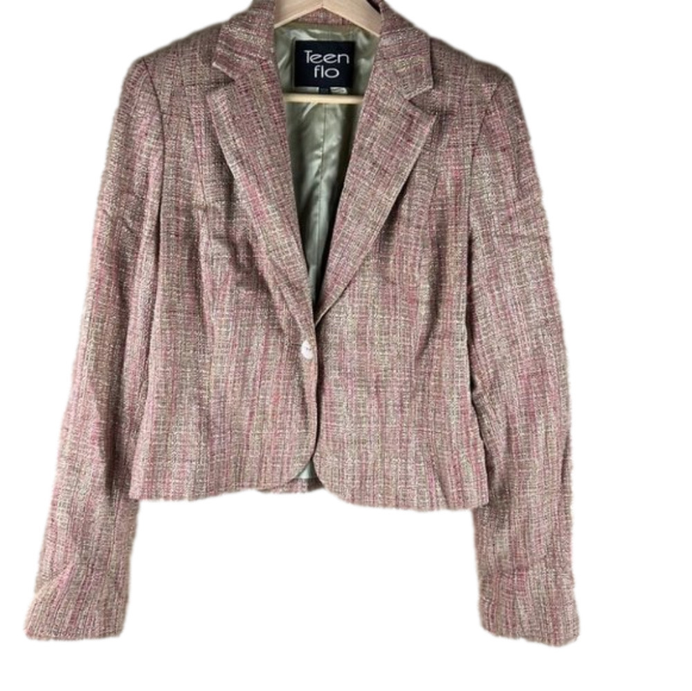 Teenflo Single Button Waist Length Blazer with Metallic Threading
